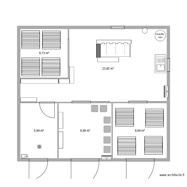mcl 1. Plan de 5 pièces et 54 m2