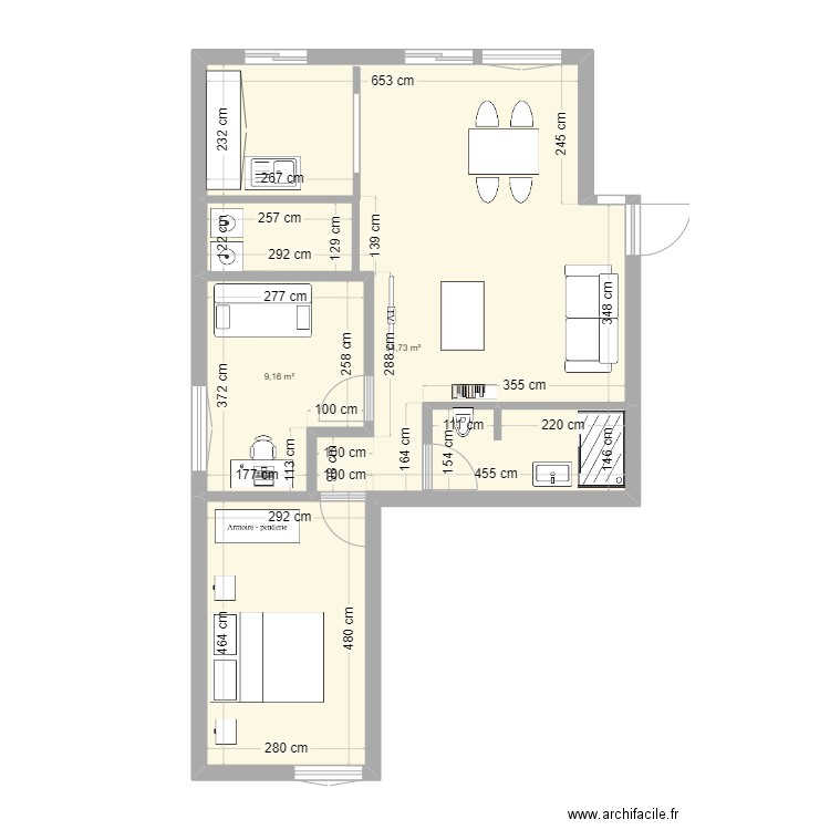 cathy 3. Plan de 2 pièces et 64 m2