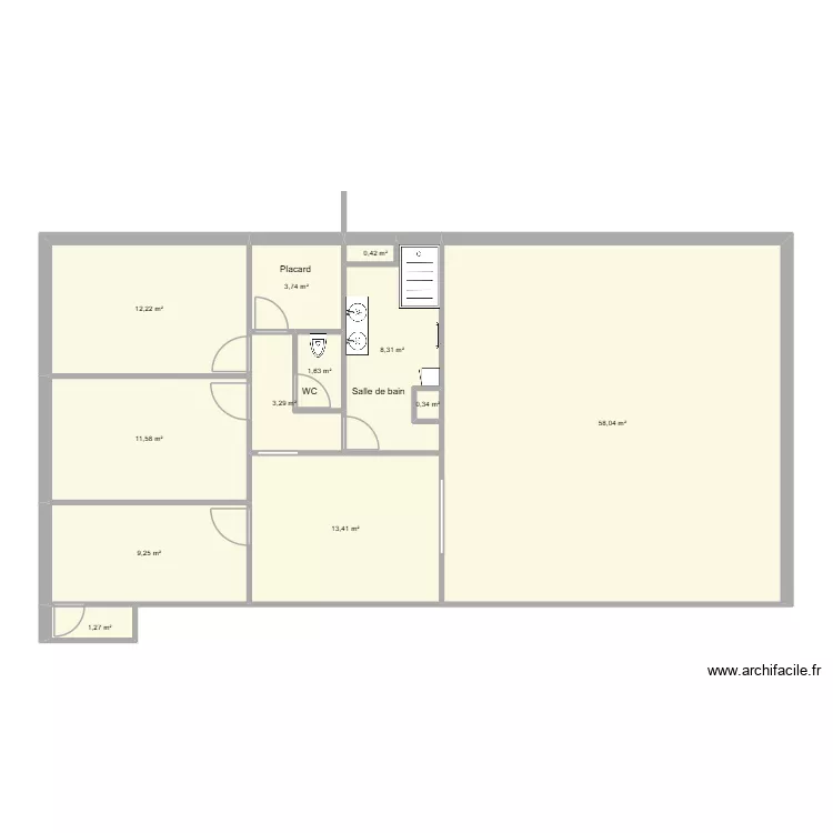 plan modification salle de bain et WC. Plan de 12  et 124 m²