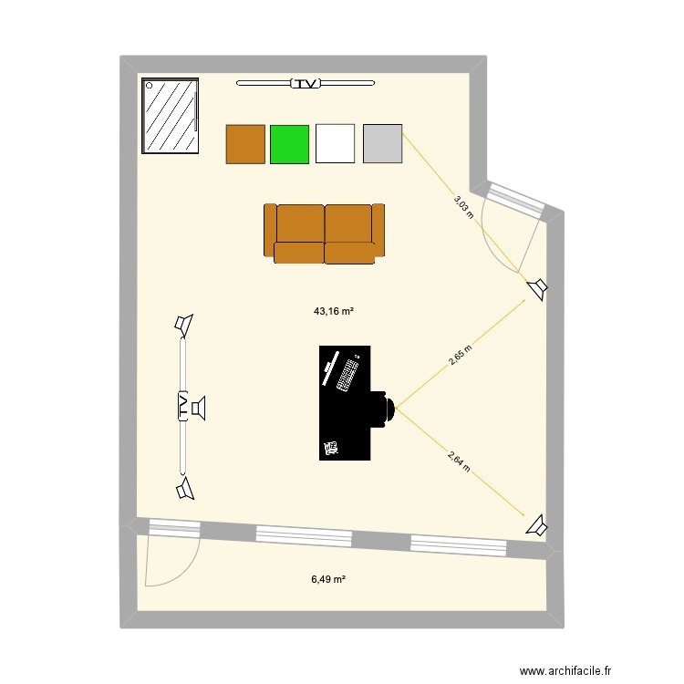 SDS surface base vide. Plan de 2 pièces et 50 m2