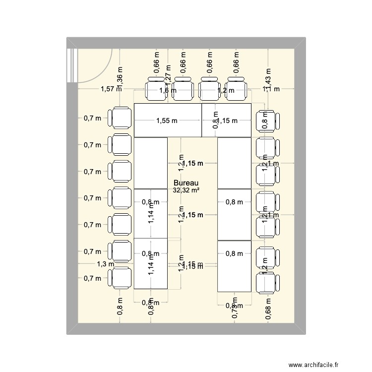 bureau 5,05 X 6,40. Plan de 1 pièce et 32 m2
