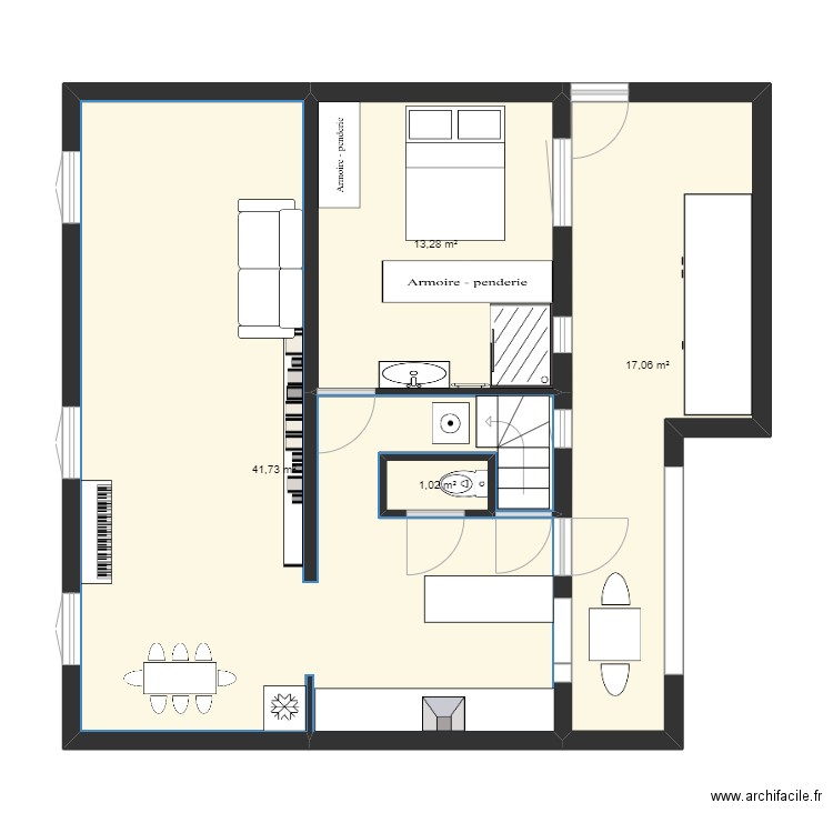 essai rdc trezeny2. Plan de 4 pièces et 73 m2