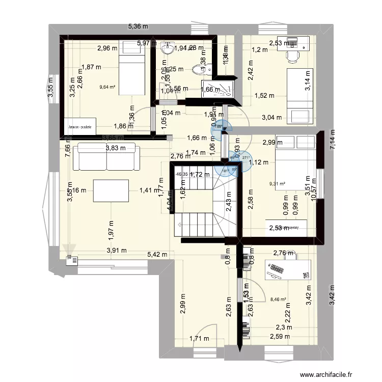 projet travaux. Plan de 4  et 74 m²