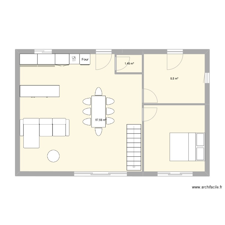 bichon canard pauvre. Plan de 3 pièces et 69 m2
