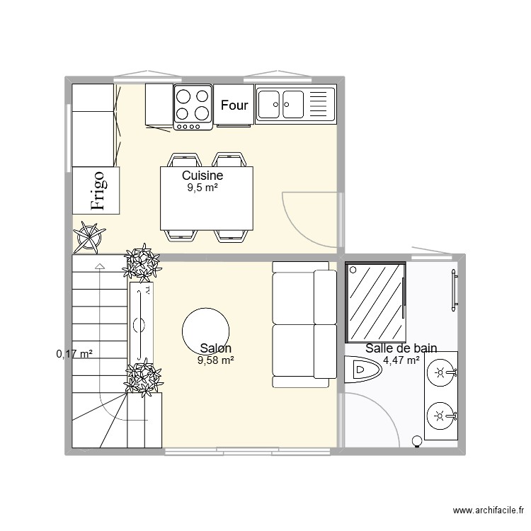 Tiny house. Plan de 4 pièces et 24 m2