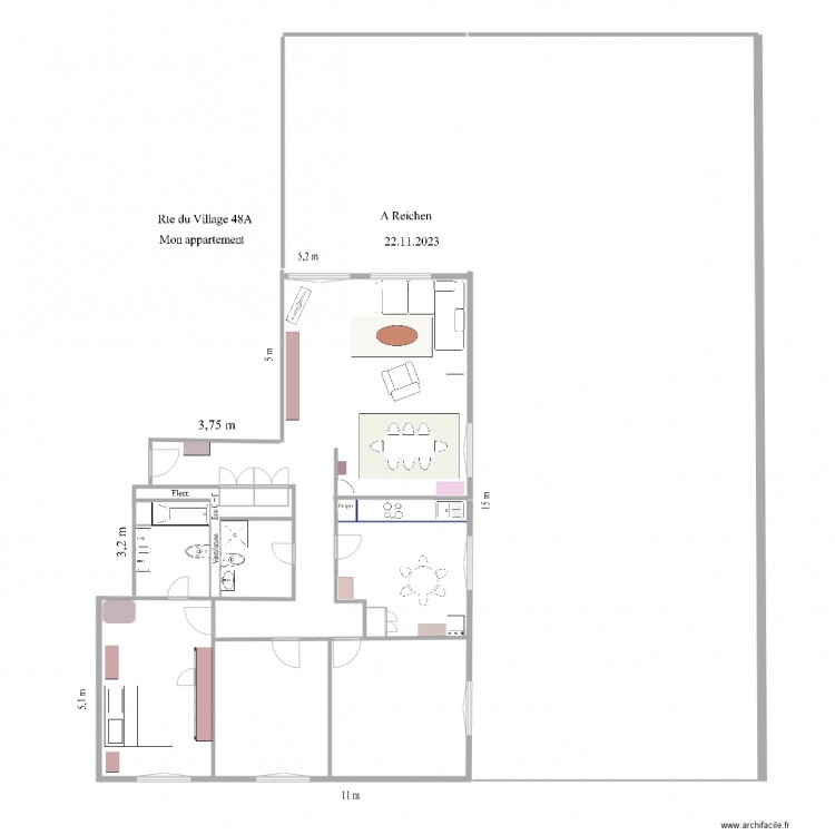 André appartement 48A 2025 1. Plan de 1 pièce et 5 m2