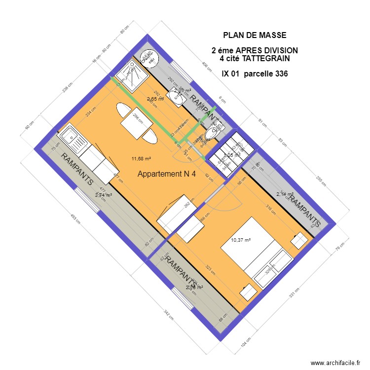 TATTEGRAIN plan de masse 2 EME étage  APRES DIVISION. Plan de 9 pièces et 37 m2