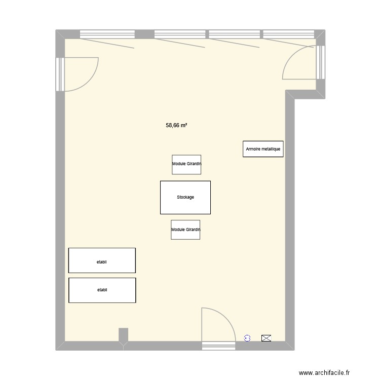 SAé. Plan de 1 pièce et 59 m2