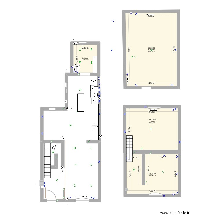 Capron final. Plan de 4 pièces et 70 m2