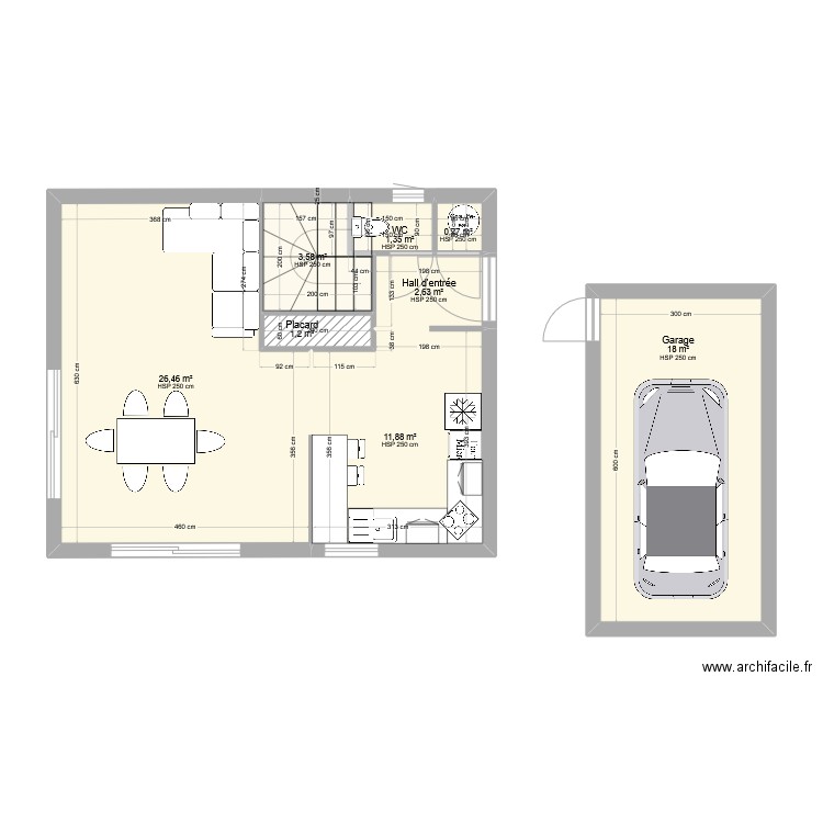 test. Plan de 8 pièces et 66 m2