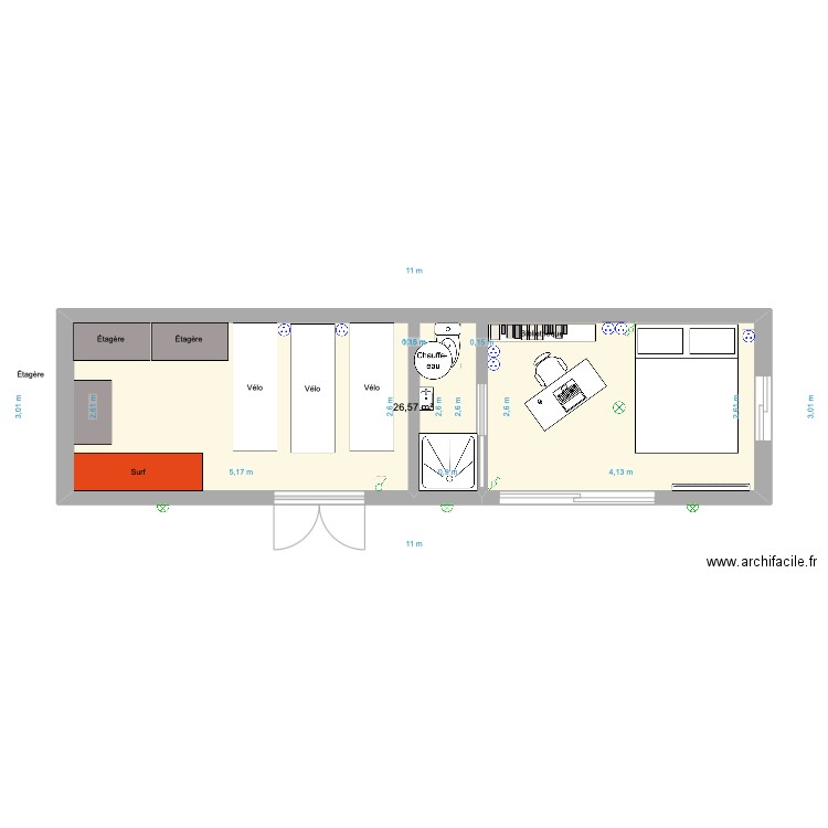 Extension 2. Plan de 1 pièce et 27 m2