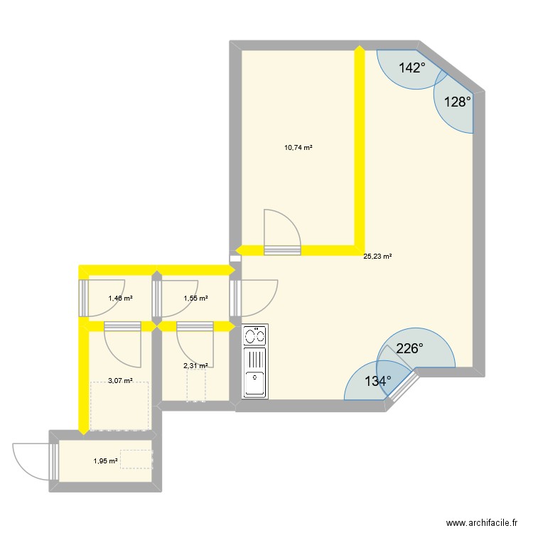 Réamenagemet int. Plan de 7 pièces et 46 m2