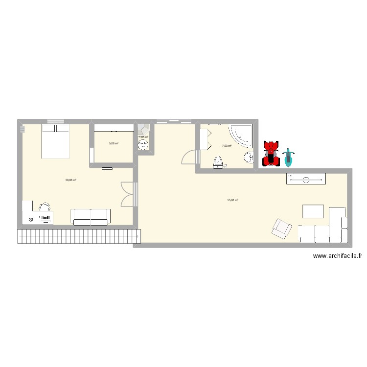 chambre. Plan de 5 pièces et 101 m2
