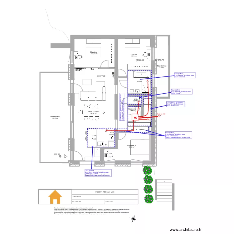 Viuz - RDC Bas - VMC. Plan de 12  et 132 m²