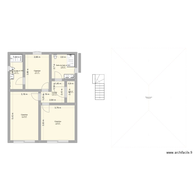 Etage_Maison Rochefort-Du-Gard. Plan de 7 pièces et 62 m2