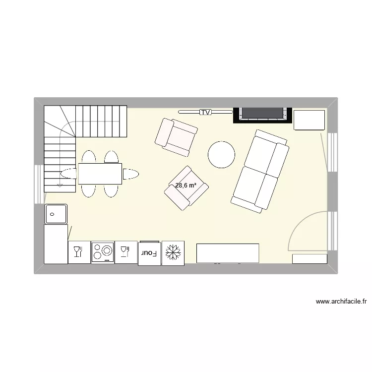 salle de sejour cuisine rdc. Plan de 1 pièce et 29 m²