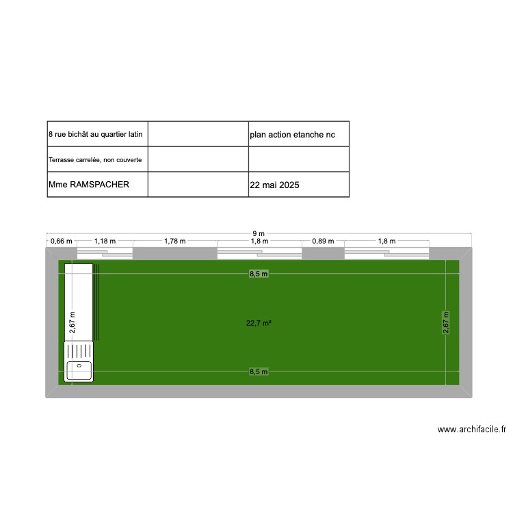 terrasse loft  RAMSPACHER. Plan de 1 pièce et 23 m2
