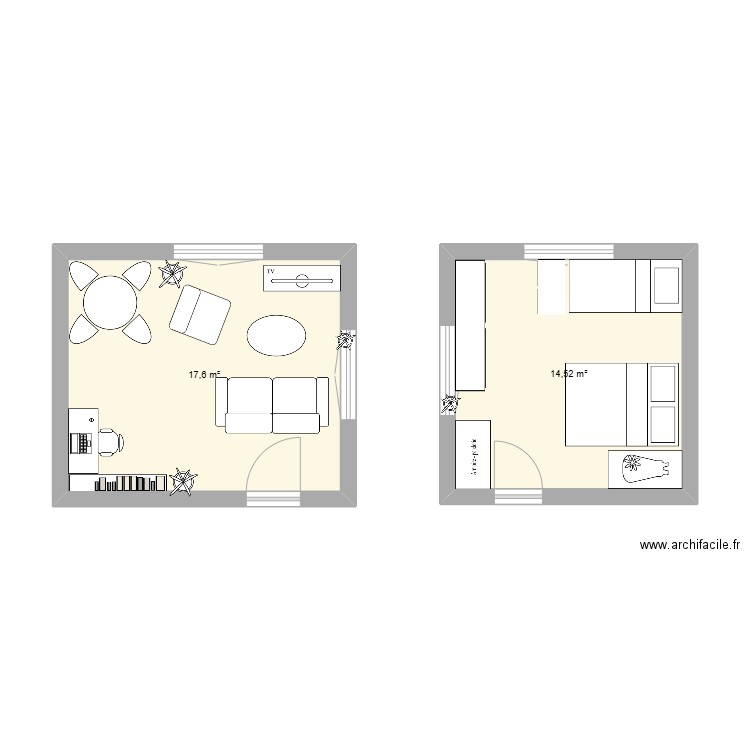 Antsatiana. Plan de 2 pièces et 32 m2