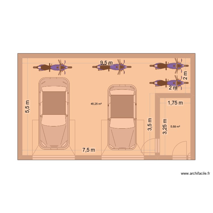 Garage. Plan de 2 pièces et 51 m2