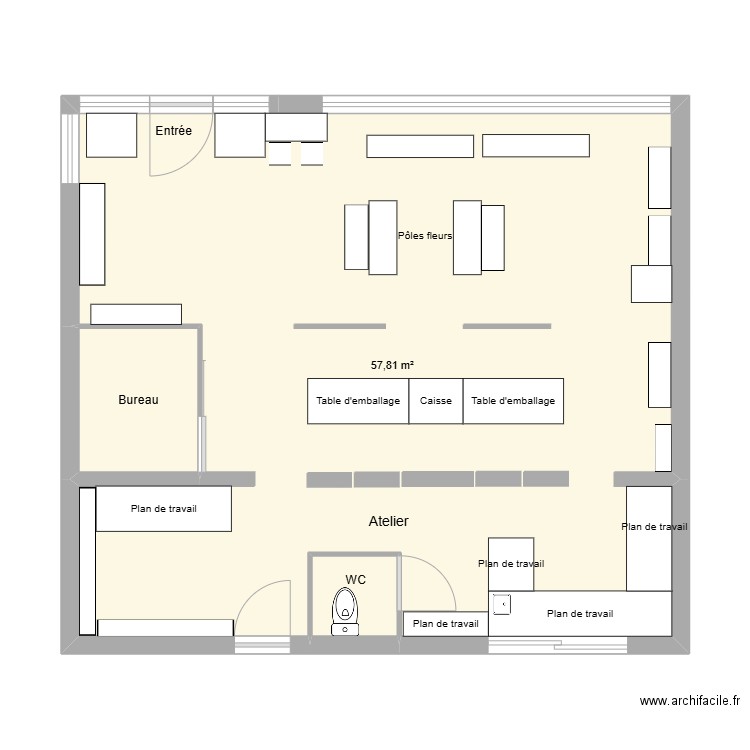 Boutique Histoire de fleur. Plan de 3 pièces et 63 m2