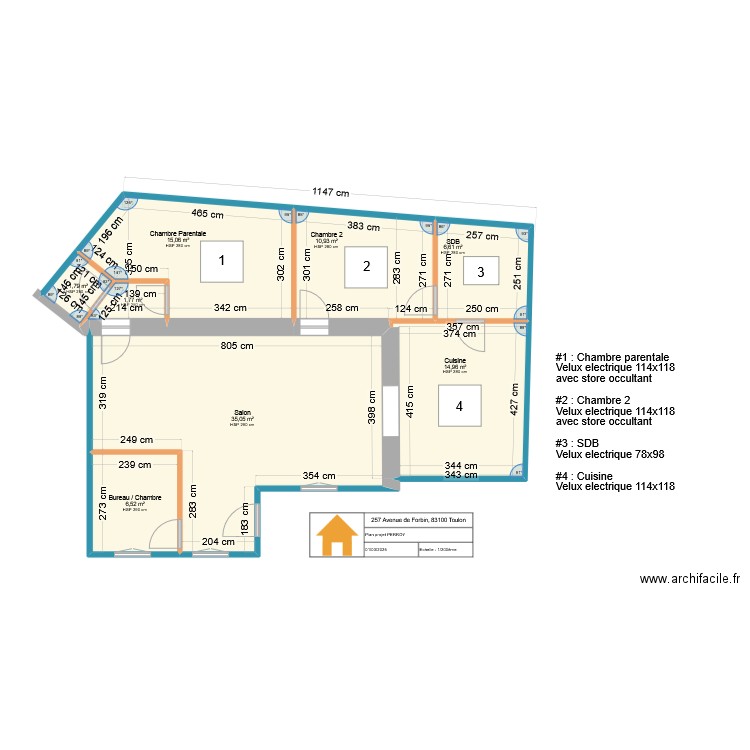 257 Forbin V1 VELUX. Plan de 8 pièces et 93 m2