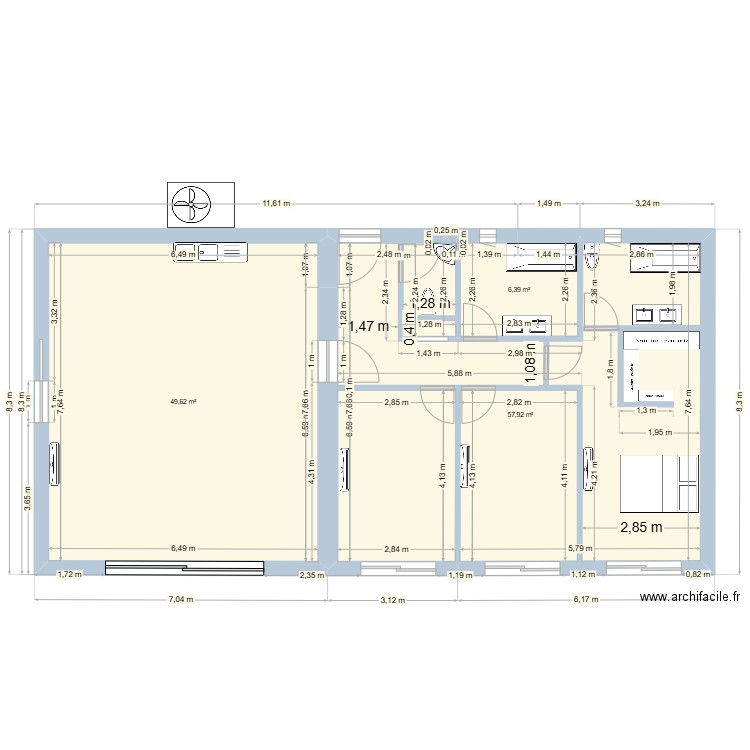 plan maison. Plan de 3 pièces et 114 m2