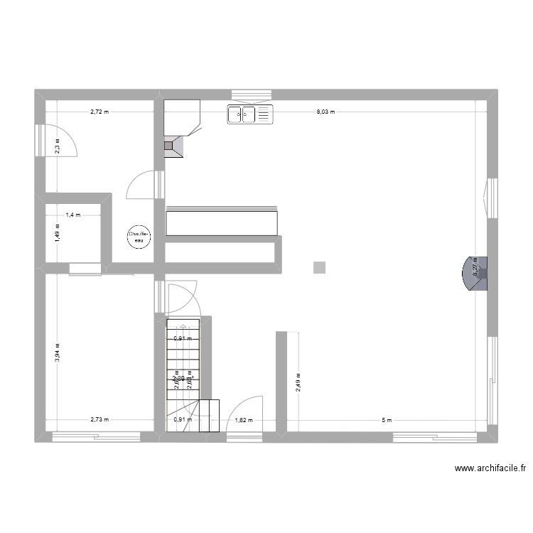 Maison RDC. Plan de 2 pièces et 4 m2