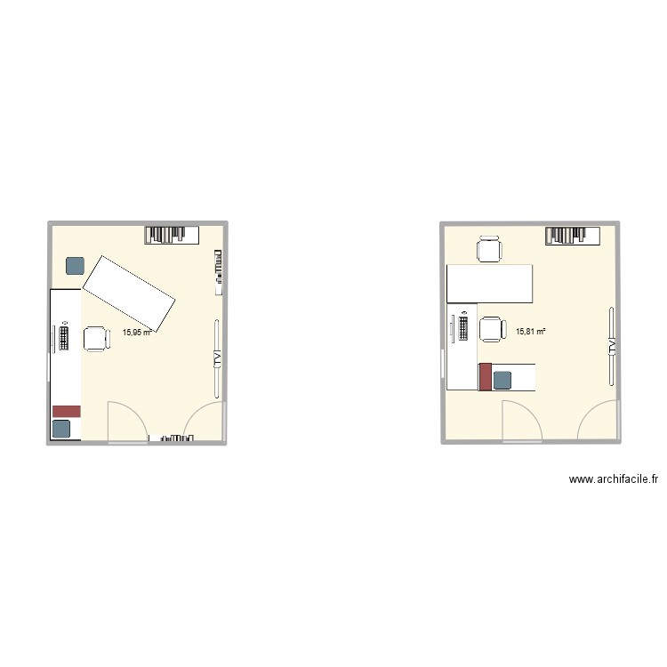 Bureau Cathy. Plan de 2 pièces et 32 m2