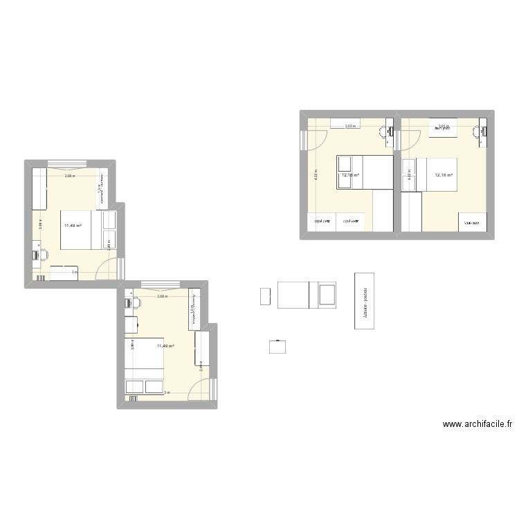 paris. Plan de 4 pièces et 47 m2