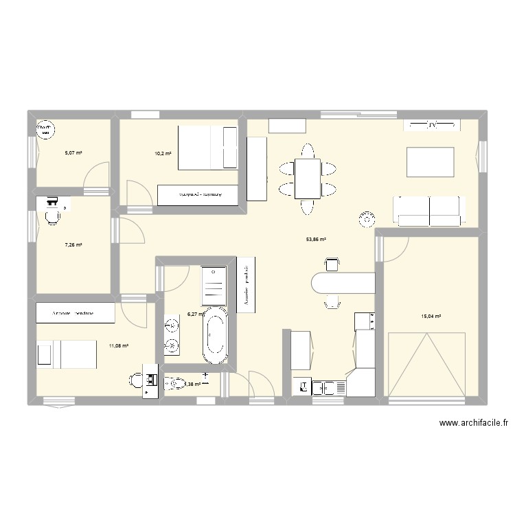 maison 3. Plan de 8 pièces et 110 m2