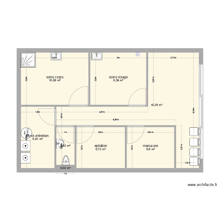 EPIL ECLAT. Plan de 8 pièces et 56 m2