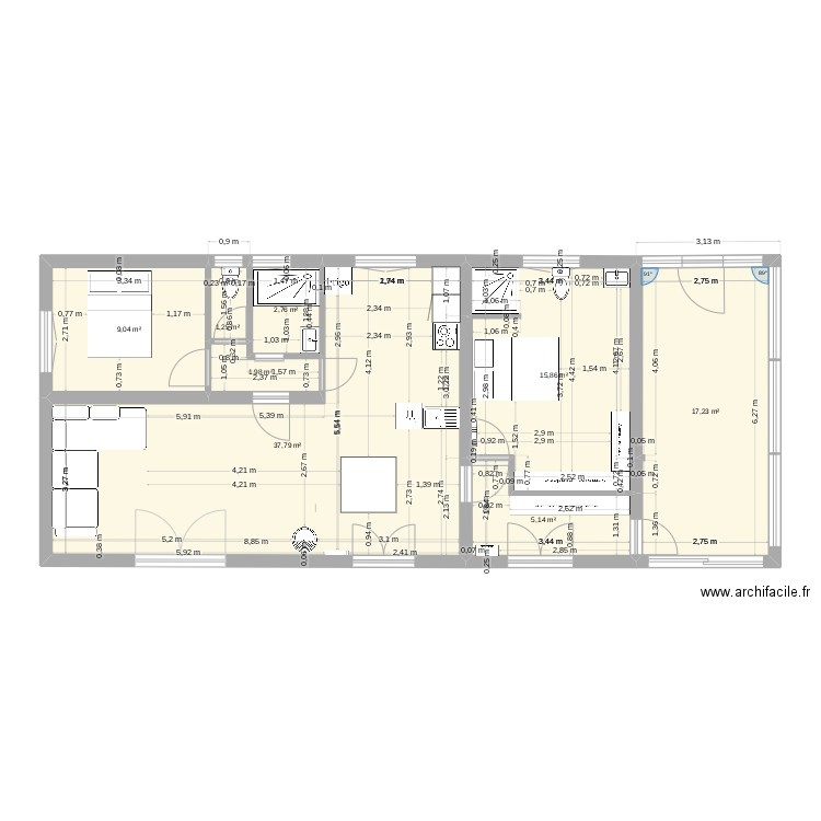 lugos modif 2. Plan de 8 pièces et 91 m2