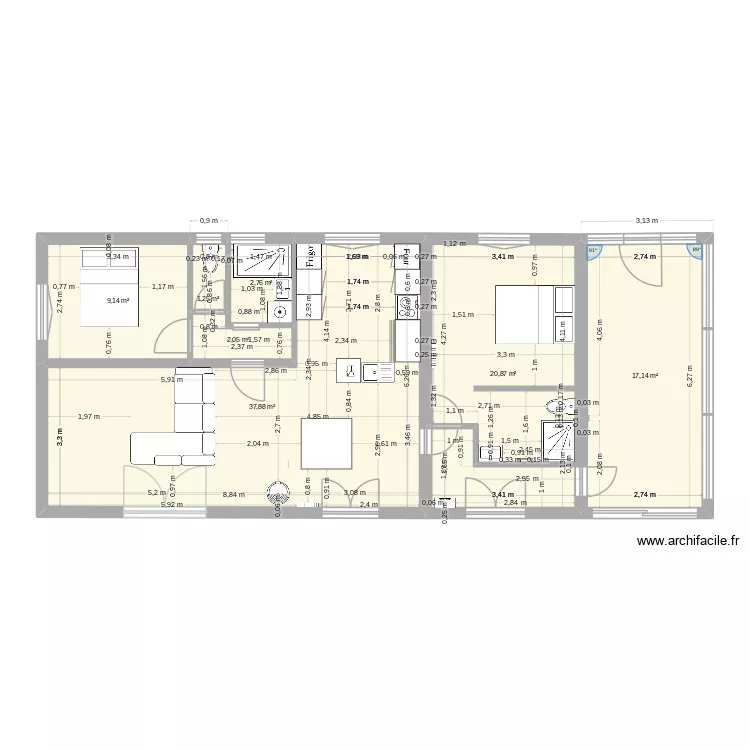 lugos modif 2. Plan de 7  et 91 m²
