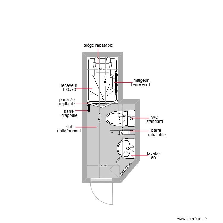 heslouin. Plan de 1 pièce et 3 m2