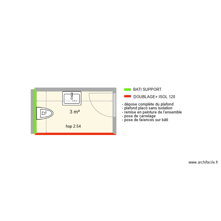 wc rdc M Berger. Plan de 1 pièce et 3 m2