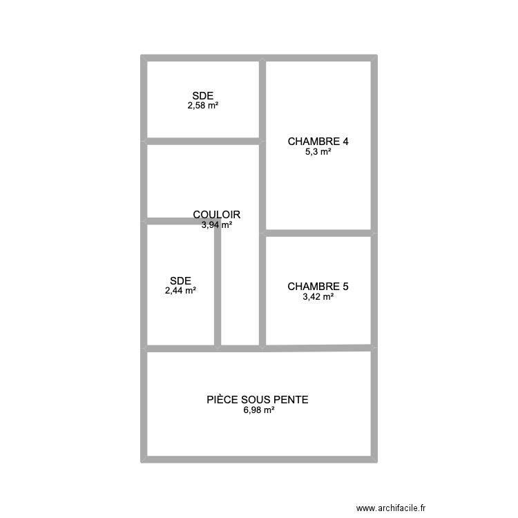 2e étage. Plan de 6 pièces et 25 m2