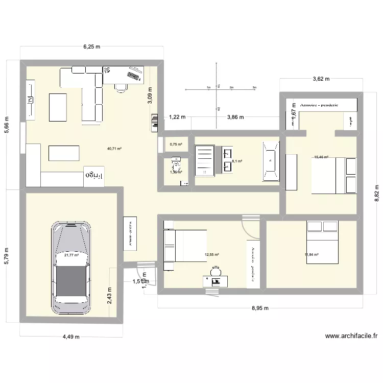 maison 1. Plan de 8  et 113 m²