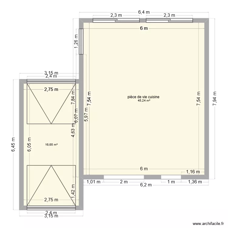 cad. Plan de 2 Pièces et 62 m²