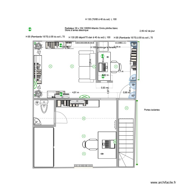 (def) Salon et bureau 3 fenêtres sans porte bureau. Plan de 0 pièce et 0 m2