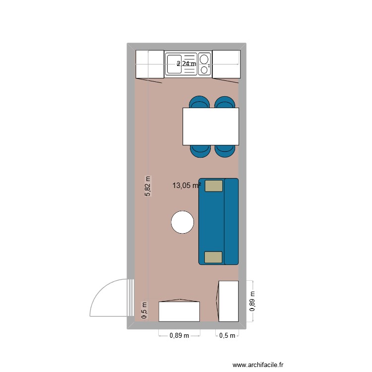 algeco staff. Plan de 1 pièce et 13 m2