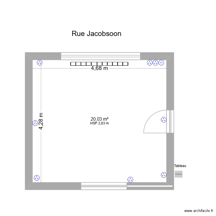 Sejour avant travaux. Plan de 1 pièce et 20 m2