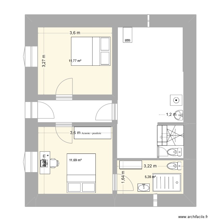 ChaletSousBassement v7. Plan de 3 pièces et 29 m2