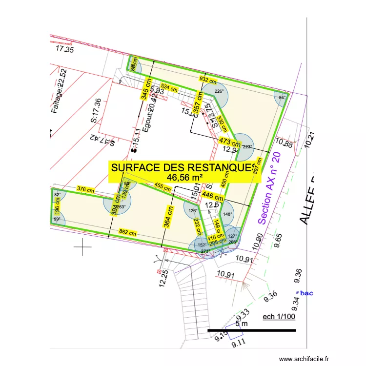 surface des restantes. Plan de surface des restantes. Plan de