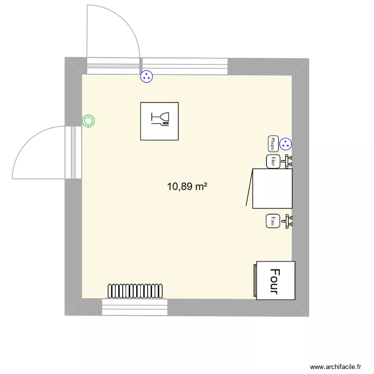 cuisine 2. Plan de 1 pièce et 11 m²