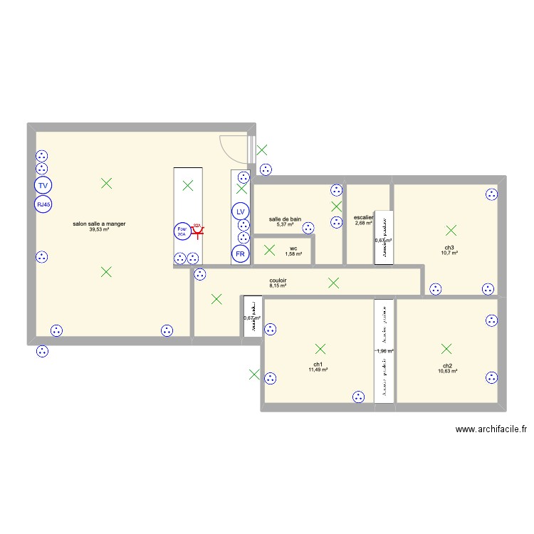 cazals v1 elec. Plan de 11 pièces et 93 m2