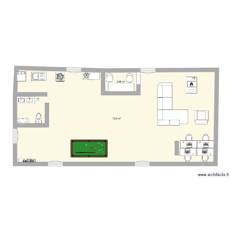 LE RENARE AU TRAVAILL. Plan de 2 pièces et 76 m2