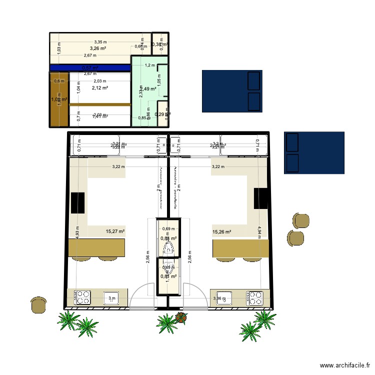 aqueduc principe 3. Plan de 14 pièces et 48 m2