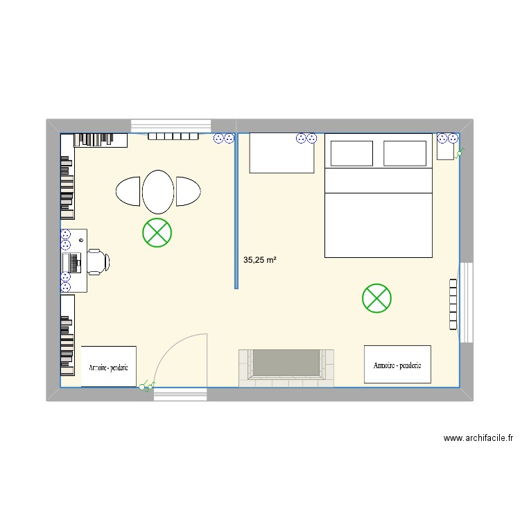 Bibliothèque. Plan de 1 pièce et 35 m2