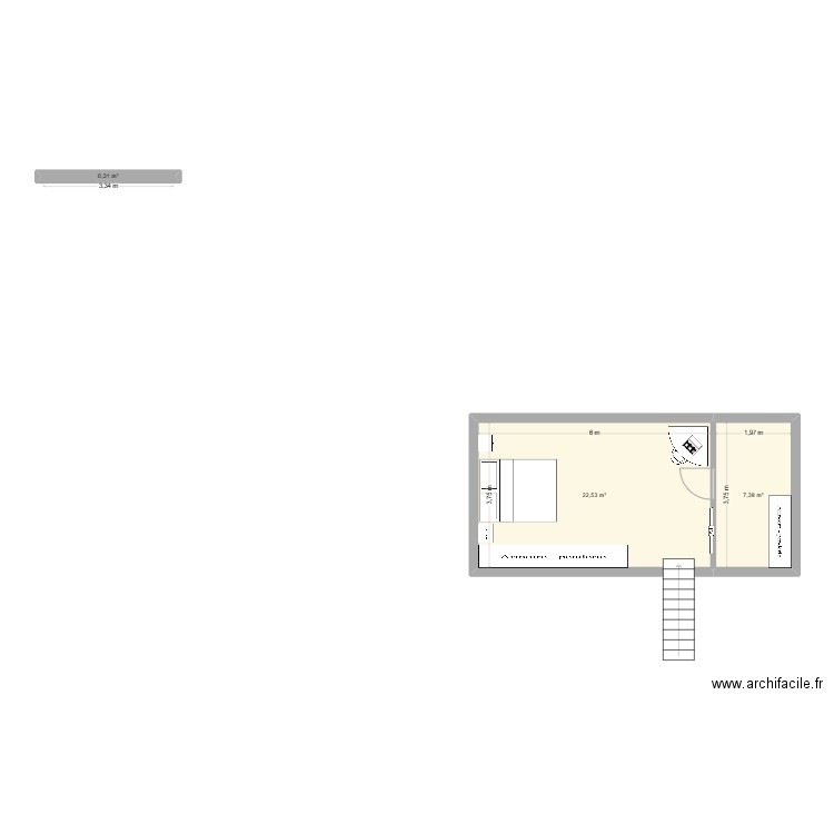 CHAMBRE DIEGO. Plan de 3 pièces et 30 m2
