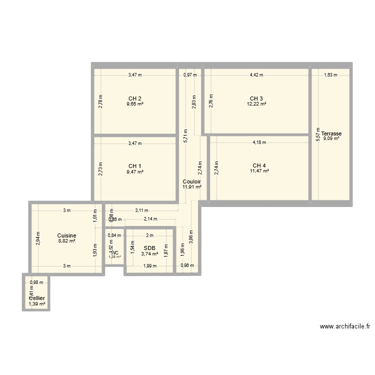 Plan Balma. Plan de 10 pièces et 79 m2